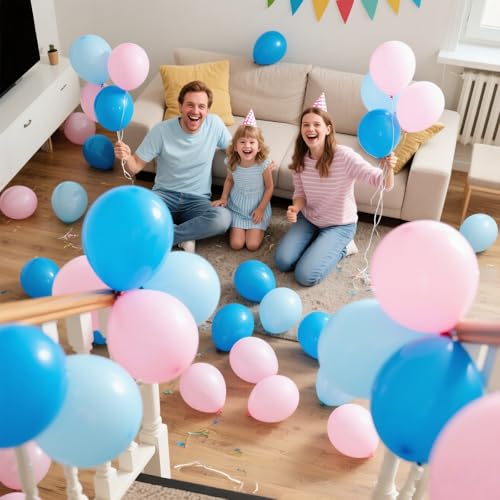 Image of Pink and Blue Balloons, 60 Pcs 12 Inch Pastel Confetti Blue Pink and Metallic Balloon for Kids Girls Birthday, Gender Reveal Supplies, Baby Shower