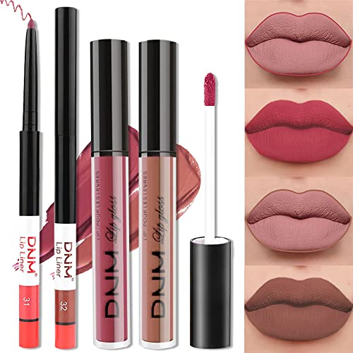 2 Colors Liquid Matte Lipstick and Lipliner Pack Set, Lip Tint Long Lasting 24 Hour Waterproof Velvet Nonstick Cup Lipgloss Lip Stain Pigmented Lip Makeup Gift Sets for Girls and Women Labiales