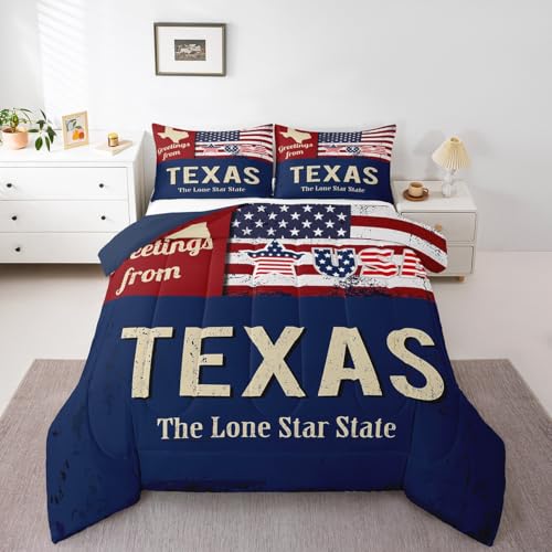 Image of Feelyou Kids American Flag Bedding Set Full Size, Texas Star Comforter Set Patriotism Comforter for Boys Girls Wild West Duvet Insert with 1 Pillow Case