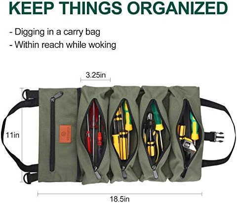 FIREDOG Roll Up Pouch, Wrench Roll Up Bag Multi-Purpose Canvas Tool Organizer (Green)