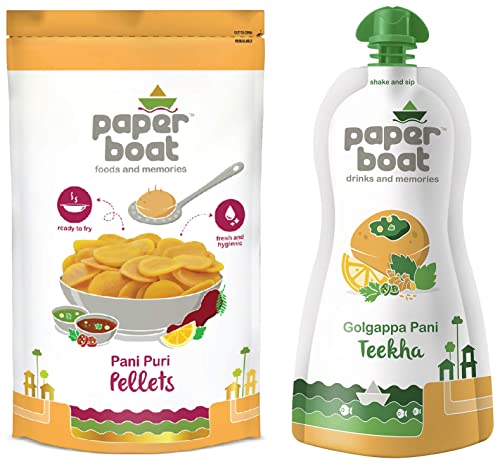 Image of Paper Boat Pani Puri Pellets, Ready to Fry, No Added Colours and Preservatives (400g) + Golgappa Pani Teekha, Ready to Drink or with Pani Puri, No Added Preservatives and Colours (Pack of 6, 200 ml)