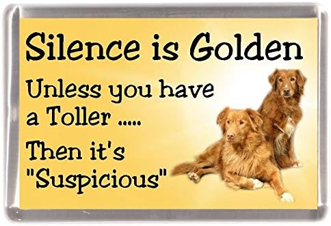 Nova Scotia Duck Tolling Retriever Dog Fridge Magnet "Silence is Golden Unless You Have a Toller Then It's Suspicious" - Fun Novelty Dog Gift Lovely Mothers/Fathers Day Birthday Present Idea
