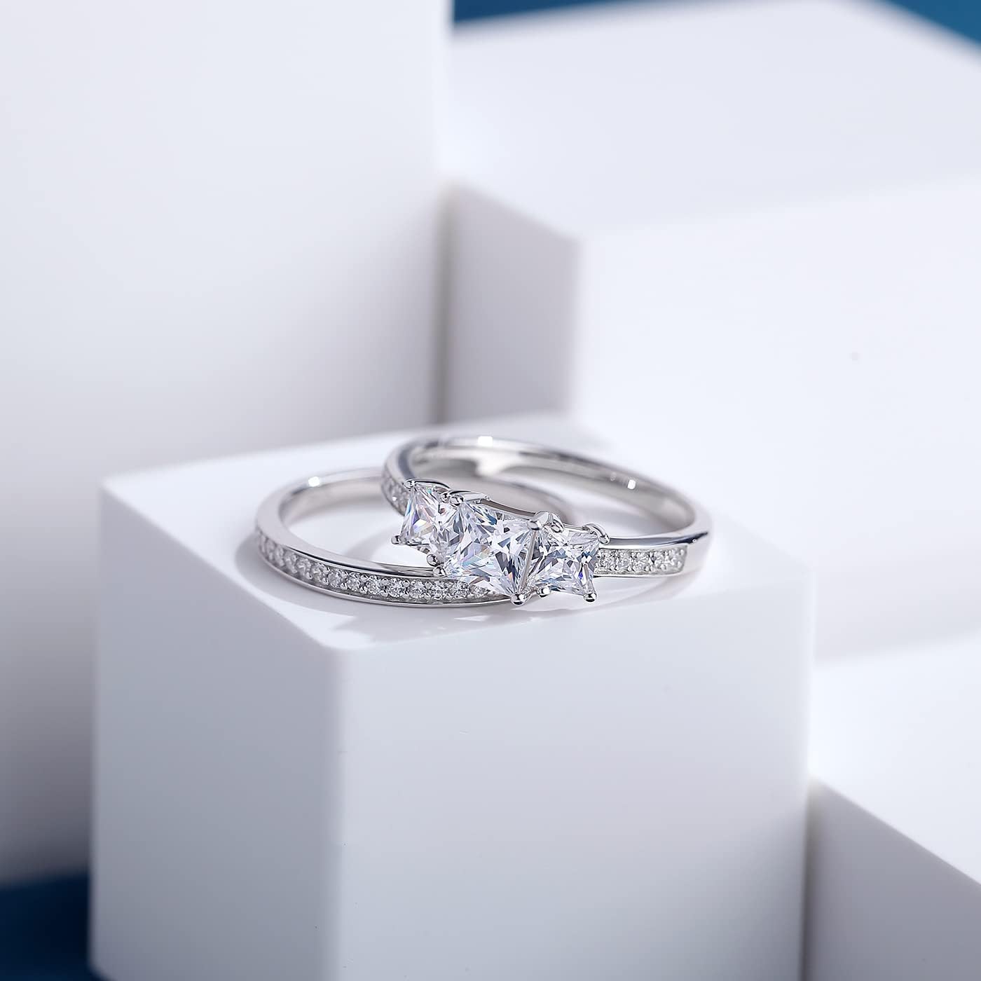 jiamiaoi Anillo de mujer chapado en oro blanco de 18 quilates, Anillo mujer plata de ley 925, anillos de compromiso de pareja