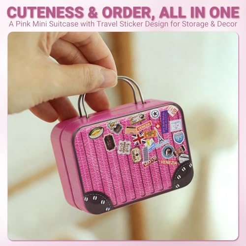 Hpbaggy Mini-Reisekoffer,Deko-Koffer,Geldgeschenk Verpackung Hochzeit und Reisegutscheine,Geschenkkoffer Reiseerinnerungen,Geldgeschenke Reise,7,5 x 5,5 x 3,5 cm (Rosa)