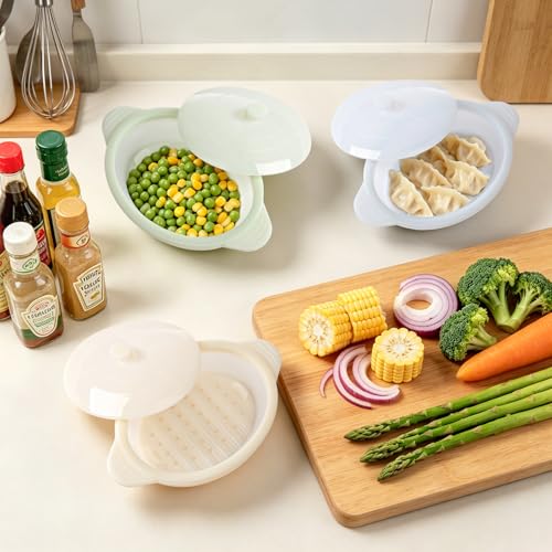 Microwave Steamer Cooker Collapsible Bowl Silicone Baked Potato Cookware with Handle Lid for Vegetables Fish Prep Meal Food with Removable Rack BPA Free Easy to Store Freezer Dishwasher Safe Beige by EuChoiz - Used condition - Image 6