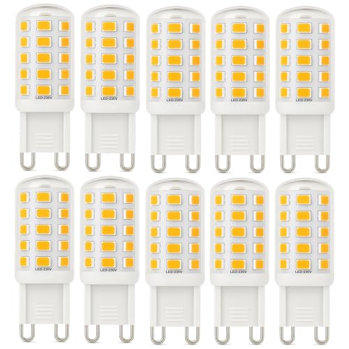 Euxper G9 3W LED Bulbs Warm White Equivalent to 40W Halogen Bulbs 580 Lumens, Non-Dimmable 3W LED G9 Capsule, Gu9 LED Light Bulbs for Home Lighting Decor, 10 Pack