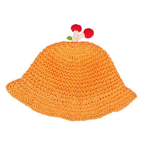 GALPADA Mushroom Straw Sun Protection Hat Breathable Summer Woven Cap for Boys Lightweight UV Blocking Beach Accessory Soft Material Outdoor Headwear Orange