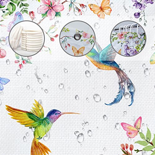 Juirnost Spring Hummingbird Shower Curtain For Bathroom Floral Bird Shower Curtain Flower Butterfly Shower Curtain Home Bathtub Decor With 12 Hooks Washable Durable Polyester Fabric 72"X72" #TOP3