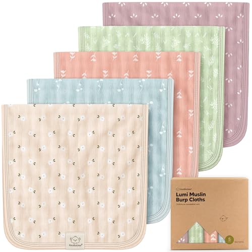 Image of KeaBabies Cotton Muslin Burp Cloths Baby Boy, Girl - 5-Pack Soft & Absorbent Burping Cloth for Babies, Large Baby Towels & Washcloths for Newborn, Spit Up Rags, No Shrink, 20x10 (Bloom)