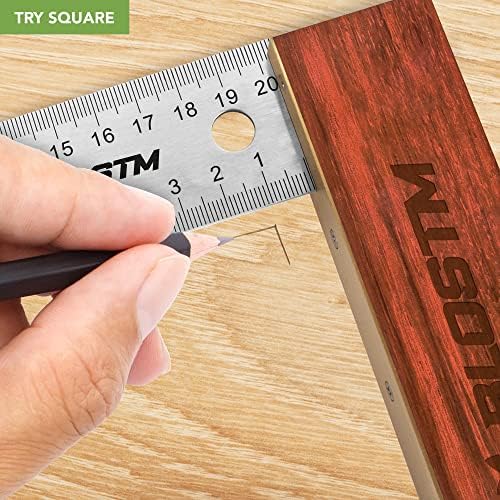 BLOSTM Carpenters Square Set - 8"/200mm Try Square & 9"/230mm Adjustable Sliding Bevel - Highly Accurate Stainless Steel Ruler With Hardwood Handles, Ideal for Craftsmen, Engineers, Architects (2 PCS)