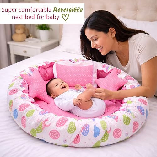 Image of Infantbond Designer Mattress with Net | Baby Sleeping Bag | Carry Bed (0-6 Months) (Peach-2)