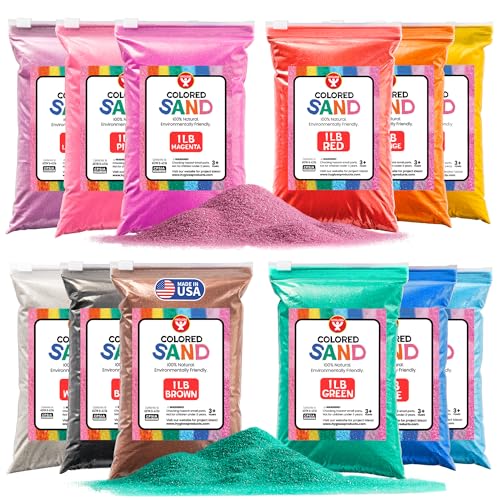 Image of Hygloss Colored Sand for Crafts - 12 Assorted Colors Bags - 1 lb Vibrant Colorful Fine Sensory Play Sand Art Kits for Kids - Classroom Activities for Children 3 4 5 6 7 8 9 10 11 12 - Safe for Ages 3+