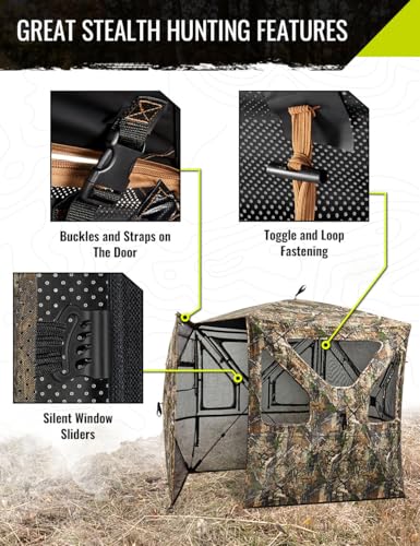 TIDEWE Hunting Blind 360°See Through with Large Open Door, Pop Up Ground Blind with Removable Curtain & Carrying Bag, Portable Resilient Tent(Forest Fade Camo, 2-3 Person, 4-Sided Swing Door) by TIDEWE - Image 9