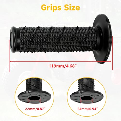 Image of HIAORS 7 /8 inch Handlebar Handle Grips Compatible with 50cc 70cc 125cc 150cc CRF50 XR50 CRF70 CRF125 TTR90 TTR110 TTR125 PW80 KLX250 SSR125 TaoTao Apollo Pit Dirt Bikes Motocross Motorcycles Parts Black