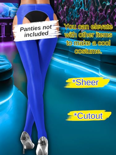 Image of ChiaoLezhee Sexy Shiny Tights, Sheer High-Waisted, Suspender Pantyhose For Women Rave Party Outfits Leggings Pants Exotic
