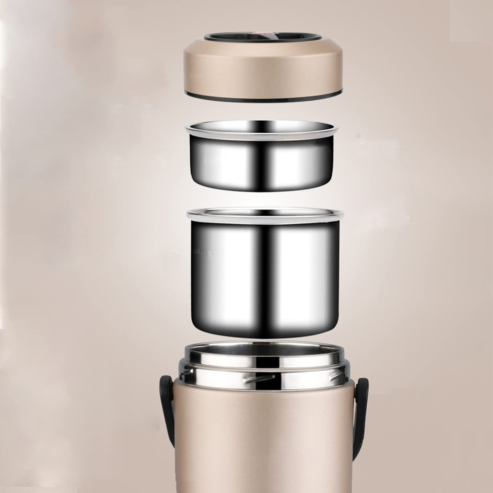 Fiambrera Térmica, Fiambreras Bento de Acero Inoxidable,Recipientes Termicos Comida a Prueba de Fugas, Frascos de Comida y Frasco de Sopa aislados para Escuela Oficina, los Viajes,Gris,1.6L