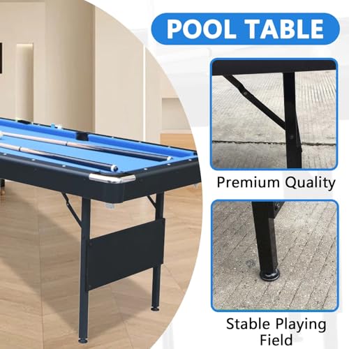 Billiards Table, 5.5 Ft Foldable Pool Table, Balls, Brush, Triangle Rackand, Chalk, for Basements, Adult Rrec Room and Family Game Room - Image 4