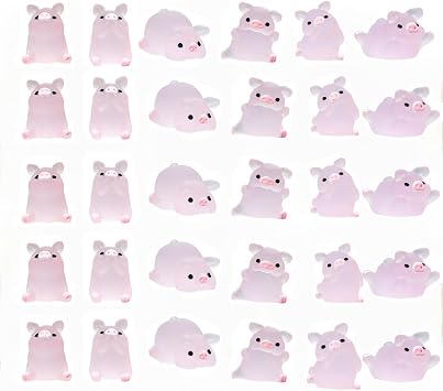 30 Pack Mini Resin Pig Figurines, Colorful Luminous Keychain Decorations & Mini Garden Animal Ornaments for Car Dashboard, Party Favors, DIY Crafts