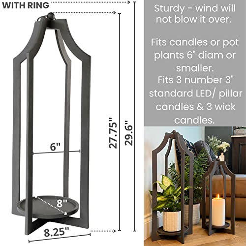 Cibeni Farmhouse Lantern Candle Holder - 29.6" Incl Ring Indoor Outdoor Candle Holder - Farmhouse Candle Holders For Pillar Candles Large Lantern Decorative Farmhouse Style - Gray Black Lantern Decor #TOP4