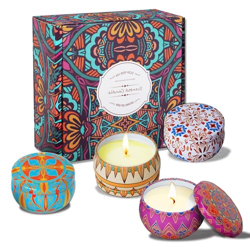Scented Candles Multipack Gift Set, Natural Soy Wax Vegan Candles, Long Burning, Gift Wrapping for Christmas, Valentine, Mother's Day, Birthday-Lemon Lavender Fig Rose (Lavender)