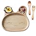 TAMUME Assiettes Plates en Bois pour Enfants, Plateau à Vaisselle avec 3 Compartiments (Sourire)