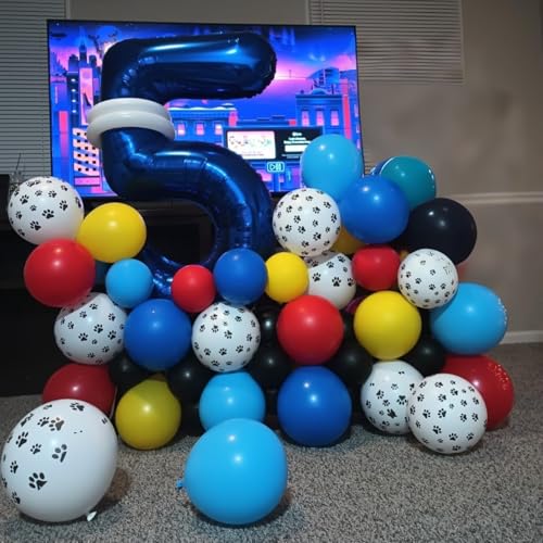 Image of Red Yellow Blue Balloons Puppy Dog Paw Print Balloon 60pcs 12inch Latex Helium Balloon Royal Blue Red Yellow Balloons for Kids Birthday Party Decorations