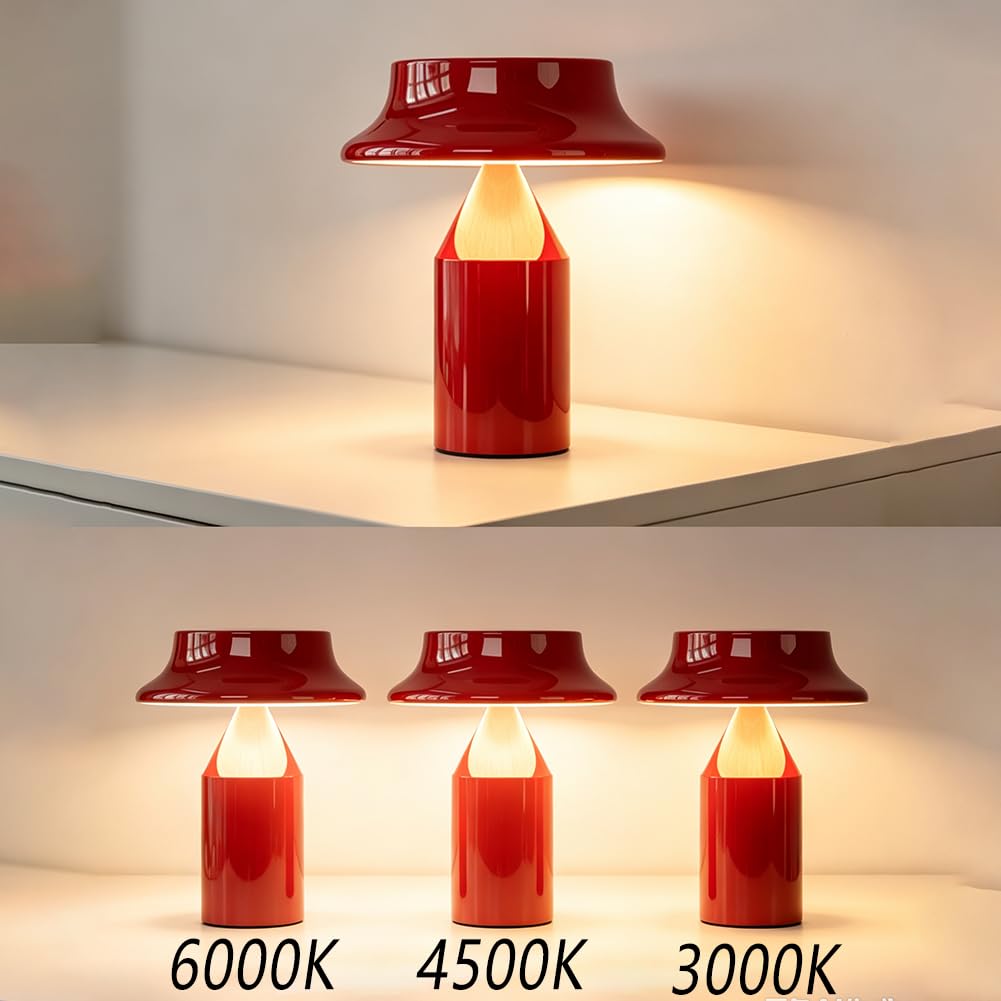 Lampada da Tavolo a Forma di Fungo Senza fili con Batteria Ricaricabile USB Rossa Lampada a Forma di Fungo Ricaricabile Tramite USB con Batteria Intensità Regolabile Lampada a Forma