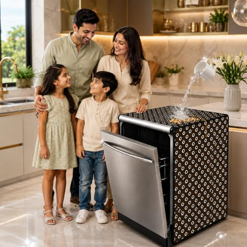 Image of Waterproof Dishwasher Cover for 12 to 15 Place Setting | Suitable with Bosch, LG, IFB, Hafele, Faber & More | Dustproof Appliance Protector Zip Cover Universal Fit-(63X63X88cms Design 4)