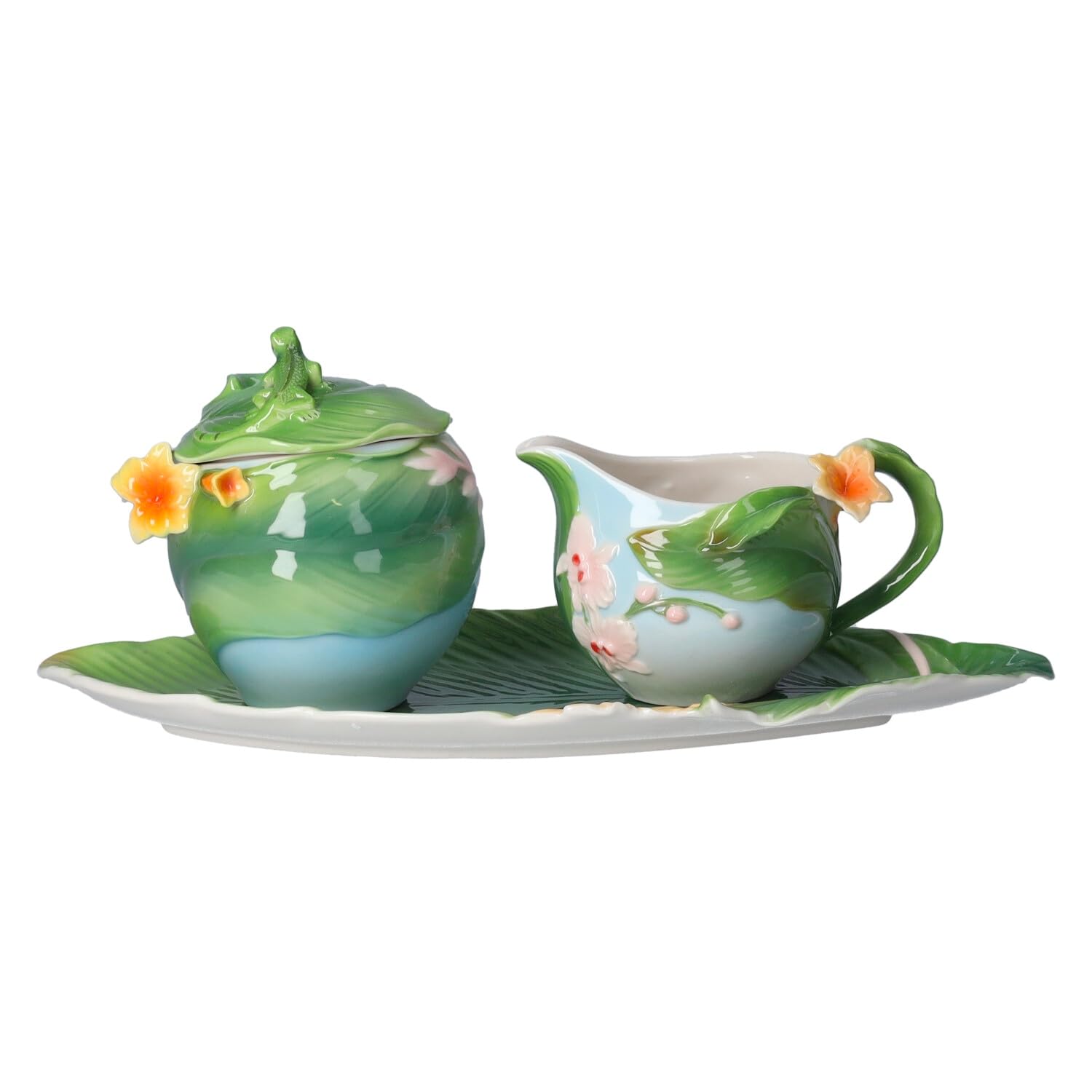 Keyhome - Juego de bandeja y azucarero de cerámica con campana amarilla con caja y bandeja - Lechera de 8 x 13 cm - Azucarero de 12 x 11 cm