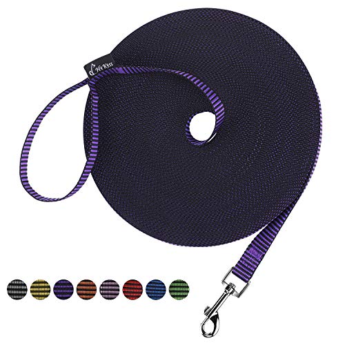 Image of Hi Kiss Dog /Puppy Obedience Recall Training Agility Lead - 15ft 20ft 30ft 50ft 100ft Training Leash - Great for Training, Play, Camping, or Backyard(15ft,Black Purple)