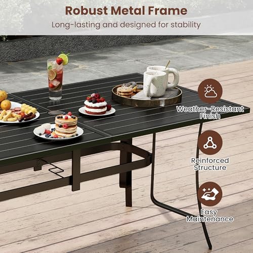 Image of Giantex Rectangular Patio Dining Table for 6, 63 inch x 33 inch Metal Outdoor Table with Adjustable Umbrella Hole for Porch, Garden, Balcony, Backyard, Poolside, 330 lbs Capacity, Heavy Duty