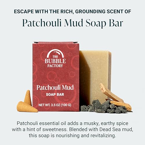 Image of Handmade Natural Bath & Body Soap Bar, Vegan, All-Natural, Palm Oil Free, Made in USA with Shea Butter + Essential Oils, Patchouli Mud, 3 Bars