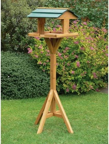 Unibos Traditional Wooden Bird Table Garden Birds Feeder Feeding Station Free Standing Strong and Durable Ideal for All Types of Birds