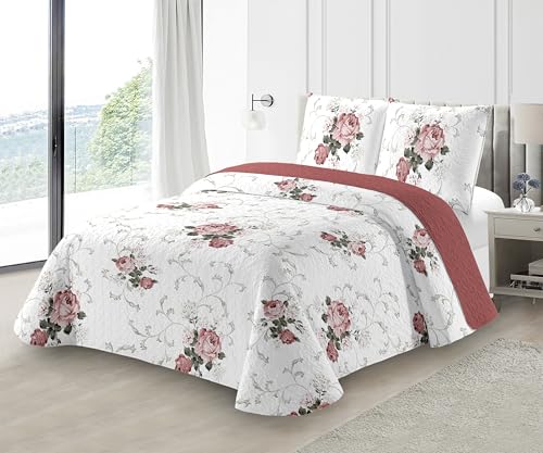 Fanny & Céline Couvre-lit Boutis épais matelassé 220x240cm avec 2 Taies 65x65cm M23-6067