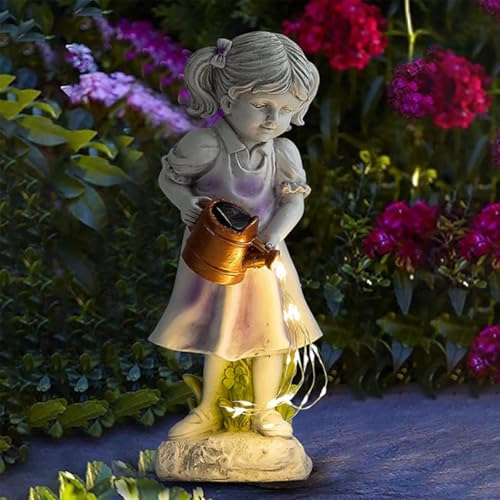Estatua Solar Niña Regando Jardín Decoración Exterior miniatura 3