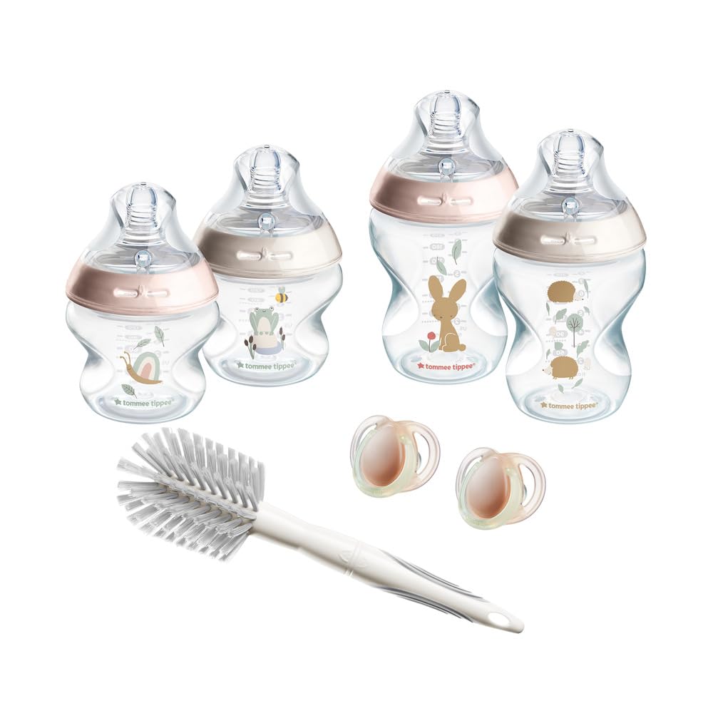 Tommee Tippee Starter Set Natural Start per neonati,150ml e 260ml, biberon anti-colica con tettarella a flusso lento inclusa, e medio per favorire un attacco naturale, autosterilizzante, rosa