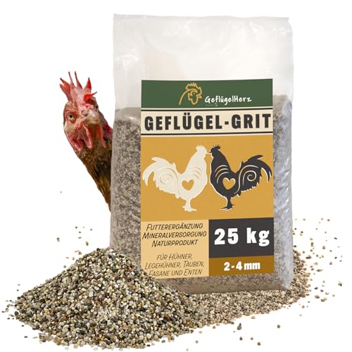 Petigi GeflügelHerz 25 kg Geflügelgrit Hühner Grit Magenkies Mineralgrit Gritstein Pickstein Futterergänzung 2-4 mm Quarzkies