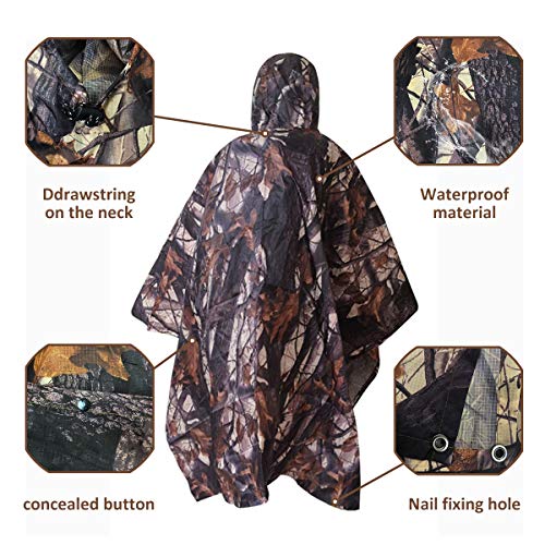 Yesloo 3-in-1 multifunktionaler extra Langer wasserdichter Poncho, Unisex-Regenmantel, Zeltbodenmatte, Sonnenschutzplane… – Bild 3