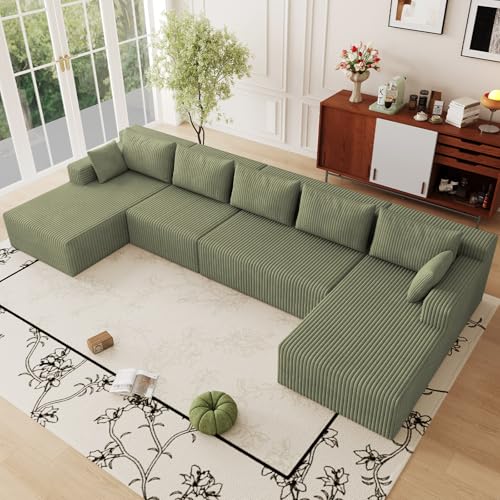 Image of 160 inch W Boneless Cloud Sectional Couch Modular Sofa with Ottoman