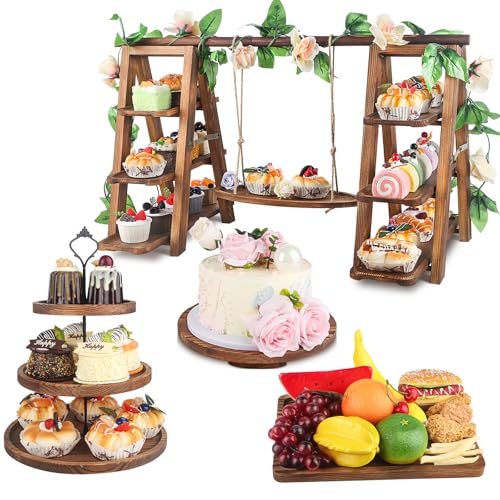 Wisreach 4 Pack Wooden Cake Stand Set 3 Tier Swing