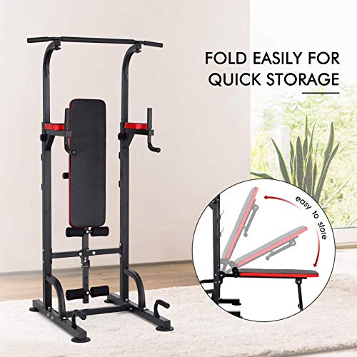 KAC Power Tower with Weight Bench, Adjustable Dip Station, Pull Up Bar for Home Gym Strength Training Workout Equipment