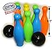 Matty's Toy Stop 10 Pin Multi-Color Deluxe Plastic Bowling Set for Kids with Storage Rack - 12 Pieces Total (10 Pins & 2 Bowling Balls)