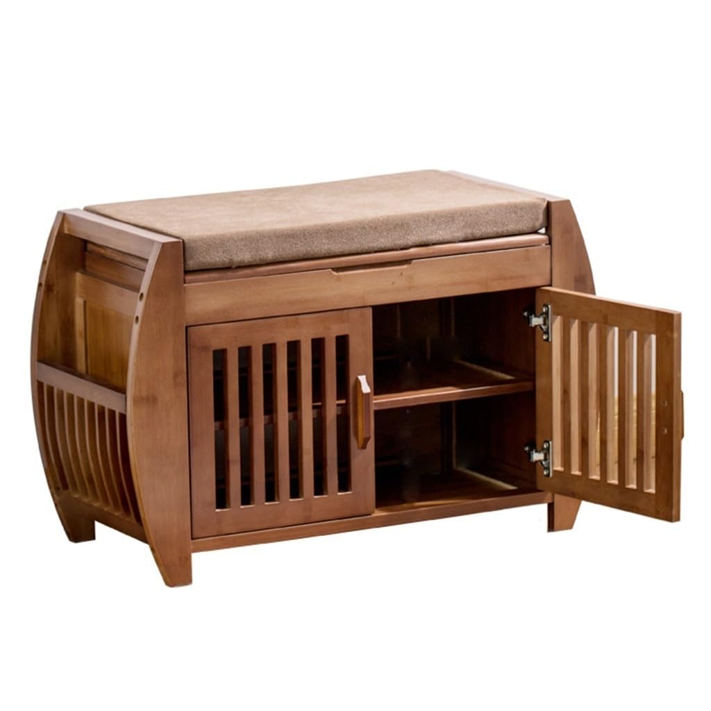 MSHGSKU Bamboo Shoe Storage Bench with Upholstered Seat 2 Tier Shoe Rack nizer for Entryway Living Room and Hallway Stylish Brown Design (72 x 32 x 46.5cm)