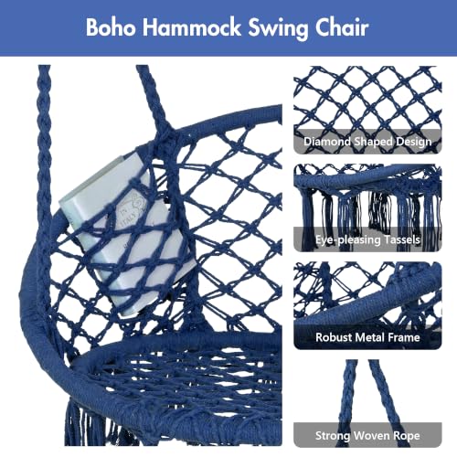 ANOW Heavy Duty Macrame Hammock Swing Chair with Stand, Blue Hanging Chair by ANOW - Used condition - Image 3