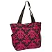 World Traveler 13.5 Inch Beach Bag, Black Pink Damask, One Size