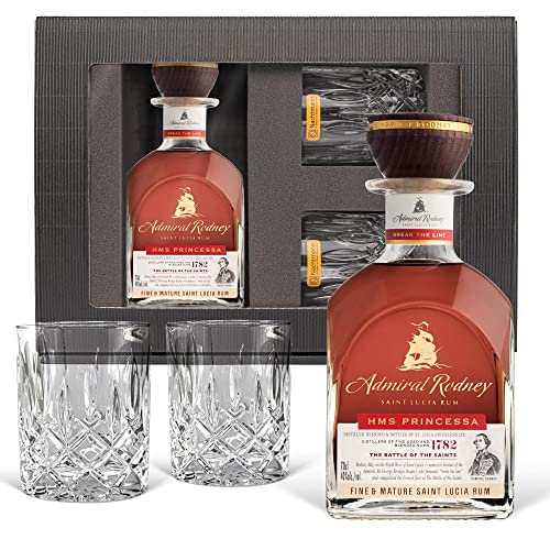 Rum Geschenkset Admiral Rodney - HMS PRINCESSA - Saint Lucia Rum (0,7 l) mit 2 Tumblergläsern - Prime Presents