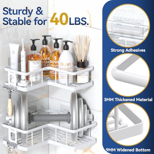 Image of YASONIC Corner Shower Caddy Adhesive, 100% Rustproof Shower Organizer, No Drill Shower Shelf for Inside Shower, Wall-Mounted Shower Storage for Homes (2 Pack, White)