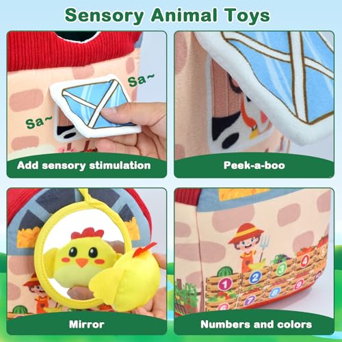 CIOXSOIO Baby Spielzeug 6-12 Monate,Bauernhoftiere & Bauernhof Montessori Sensorisches Spielzeug,Kinder Lernspiele & Motorikspielzeug Weiches Sensorik-Spielset mit Kuscheltieren und Geräuschen