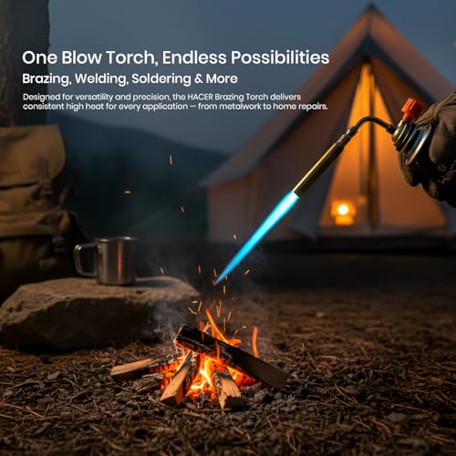Image of HACER Butane Brazing Blow Torch LPG Single Nozzle Manual Ignition Heat Gun For Outdoor Use Cooking Copper Pipe Welding Camping Jewelry Repair Work Tool Burner (Pack of 1)