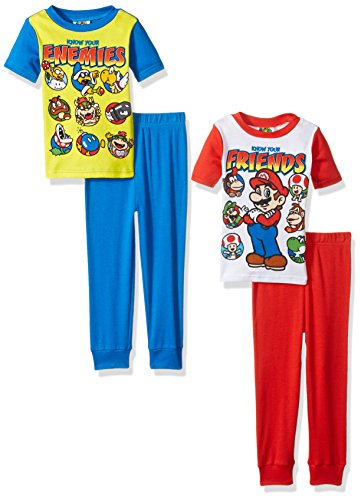 Super Mario Brothers Boys' Mario and Friends 4-Piece Cotton Pajama Set